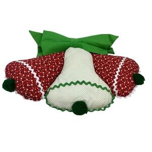 Vintage Handmade Plush Cloth Christmas Bells Bow Holiday Decorations